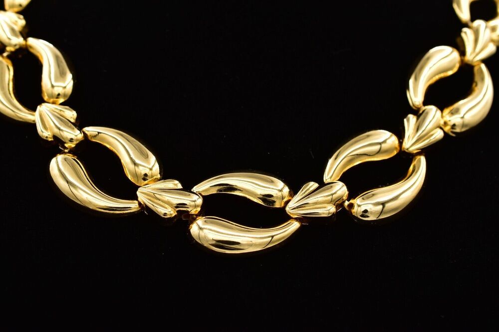 Vintage Collar Necklace Gold Tone Metal Shiny Linked Chain Chunky 1980s BinA17